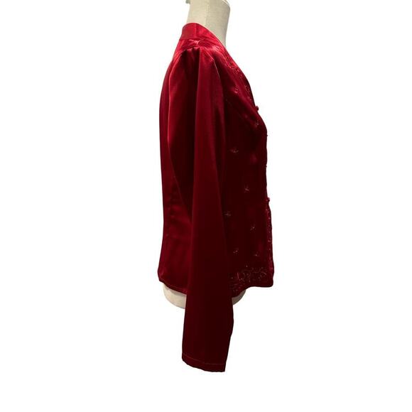 Laura Scott Red Embroidered Button Long Sleeve Down V-Neck - Size 12 - Picture 3 of 9